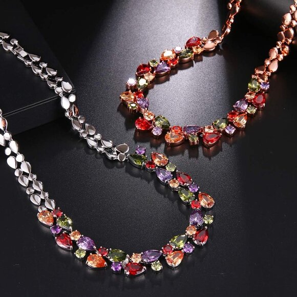 Necklaces for Women, Classic Multi Gemstones Silver Necklaces with Amethyst Garn - Picture 5 of 6